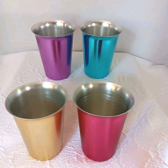 Vintage Jewel Tone Aluminum Cups 4 In the Set Mid-century 5 inches Tall - Picture 6 of 10